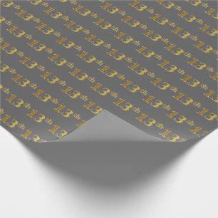 Grey, Faux Gold 13th (Thirteenth) Event Wrapping Paper