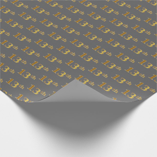 Grey, Faux Gold 13th (Thirteenth) Event Wrapping Paper (Corner)