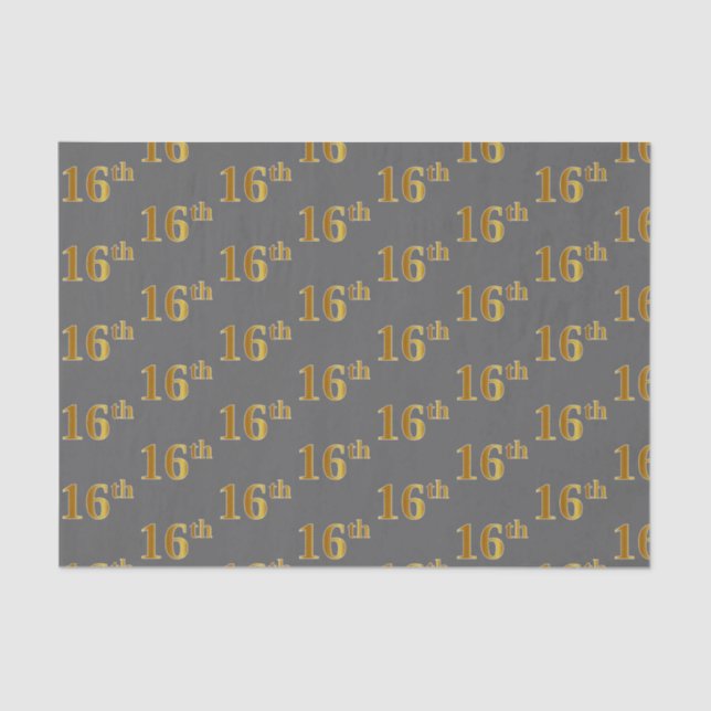 Grey, Faux Gold 16th (Sixteenth) Event Tissue Paper (Front)