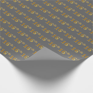 Grey, Faux Gold 16th (Sixteenth) Event Wrapping Paper