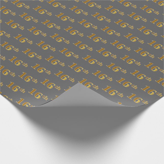 Grey, Faux Gold 16th (Sixteenth) Event Wrapping Paper (Corner)
