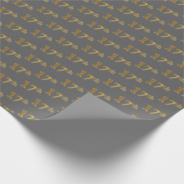 Grey, Faux Gold 17th (Seventeenth) Event Wrapping Paper (Corner)