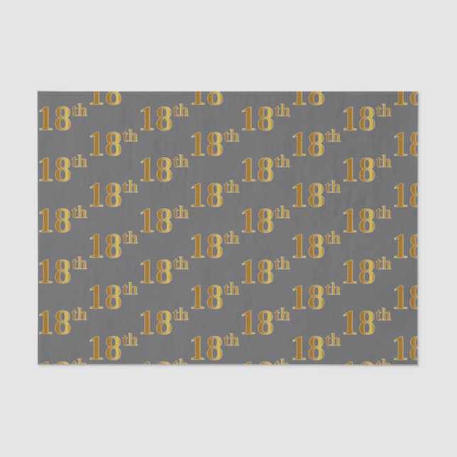 Grey, Faux Gold 18th (Eighteenth) Event Tissue Paper (Front)