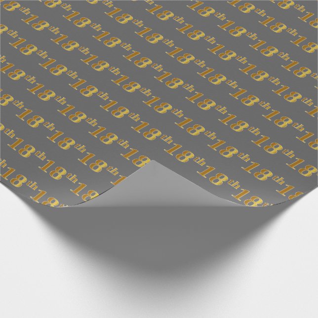 Grey, Faux Gold 18th (Eighteenth) Event Wrapping Paper (Corner)