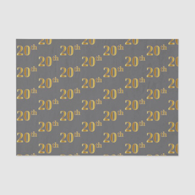 Grey, Faux Gold 20th (Twentieth) Event Tissue Paper (Front)