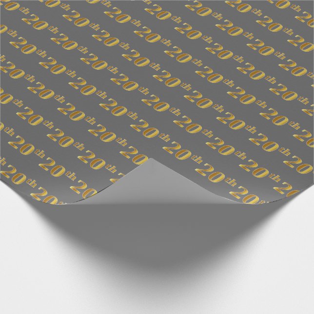 Grey, Faux Gold 20th (Twentieth) Event Wrapping Paper (Corner)