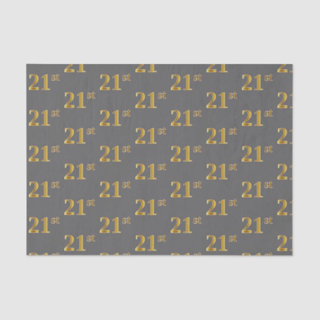 Grey, Faux Gold 21st (Twenty-First) Event Tissue Paper (Front)