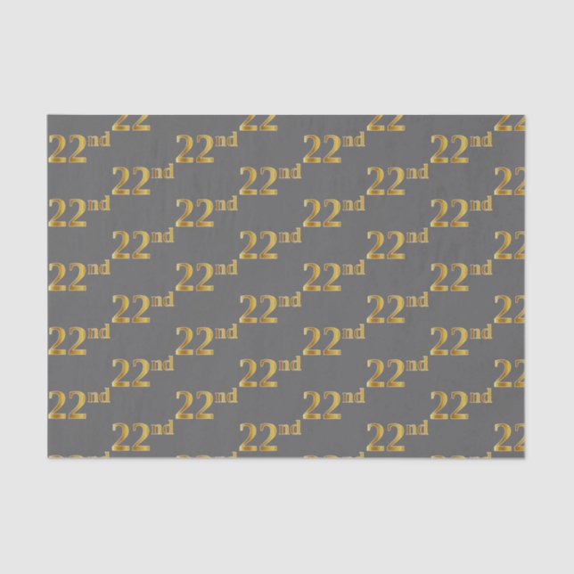 Grey, Faux Gold 22nd (Twenty-Second) Event Tissue Paper (Front)