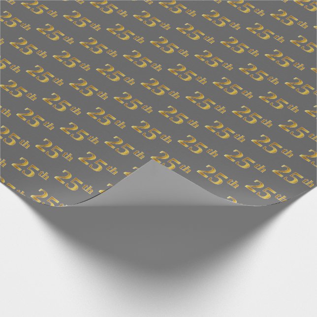 Grey, Faux Gold 25th (Twenty-Fifth) Event Wrapping Paper (Corner)