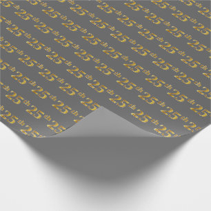 Grey, Faux Gold 25th (Twenty-Fifth) Event Wrapping Paper