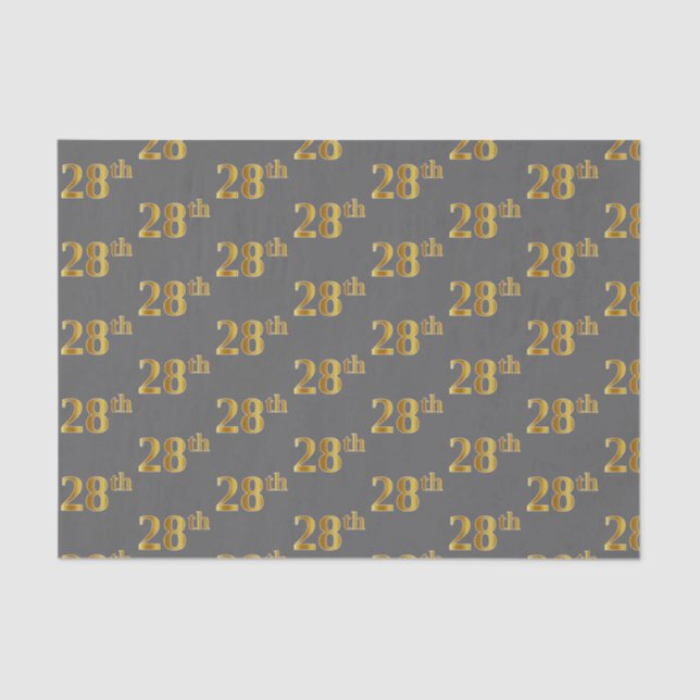 Grey, Faux Gold 28th (Twenty-Eighth) Event Tissue Paper (Front)