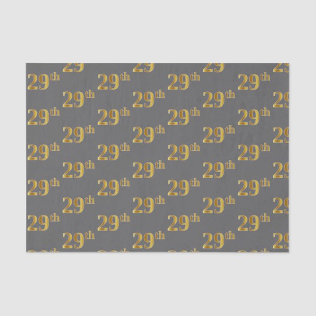 Grey, Faux Gold 29th (Twenty-Ninth) Event Tissue Paper (Front)