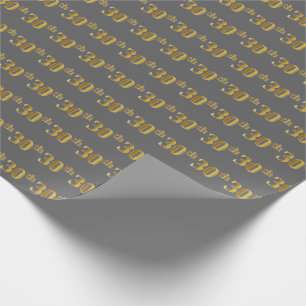 Grey, Faux Gold 30th (Thirtieth) Event Wrapping Paper