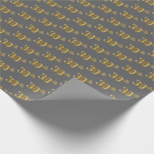 Grey, Faux Gold 30th (Thirtieth) Event Wrapping Paper