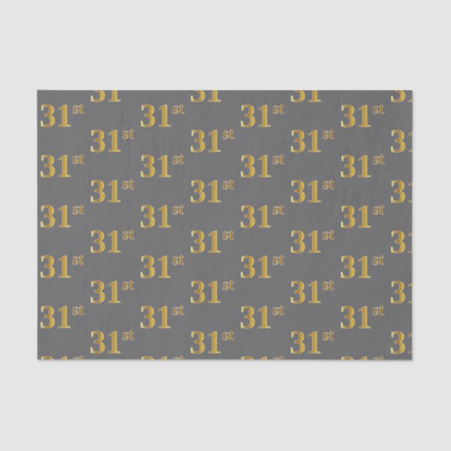 Grey, Faux Gold 31st (Thirty-First) Event Tissue Paper (Front)