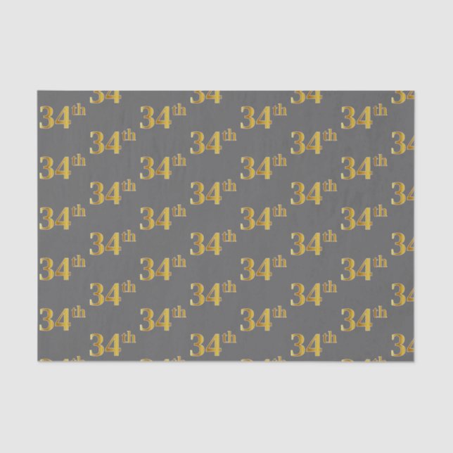 Grey, Faux Gold 34th (Thirty-Fourth) Event Tissue Paper (Front)