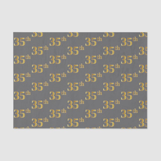 Grey, Faux Gold 35th (Thirty-Fifth) Event Tissue Paper (Front)