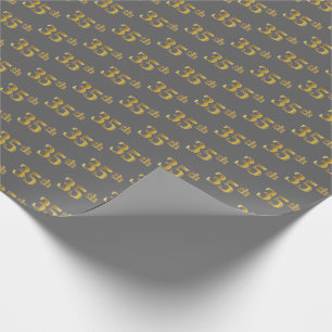 Grey, Faux Gold 35th (Thirty-Fifth) Event Wrapping Paper