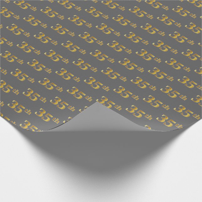 Grey, Faux Gold 35th (Thirty-Fifth) Event Wrapping Paper (Corner)