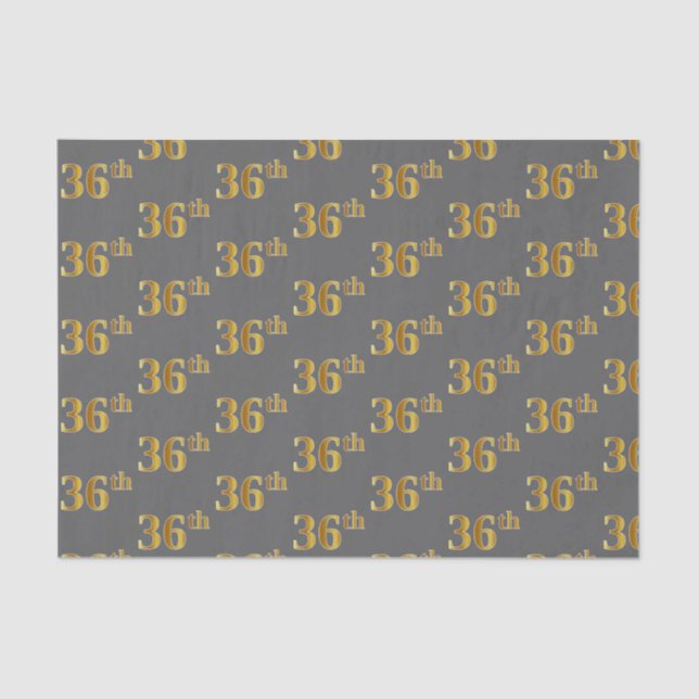 Grey, Faux Gold 36th (Thirty-Sixth) Event Tissue Paper (Front)