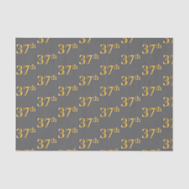 Grey, Faux Gold 37th (Thirty-Seventh) Event Tissue Paper (Front)