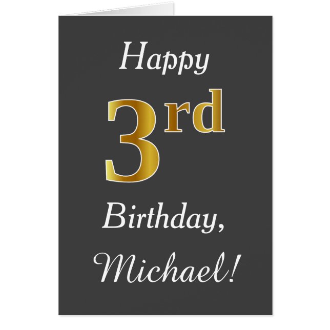 Grey, Faux Gold 3rd Birthday + Custom Name (Front)