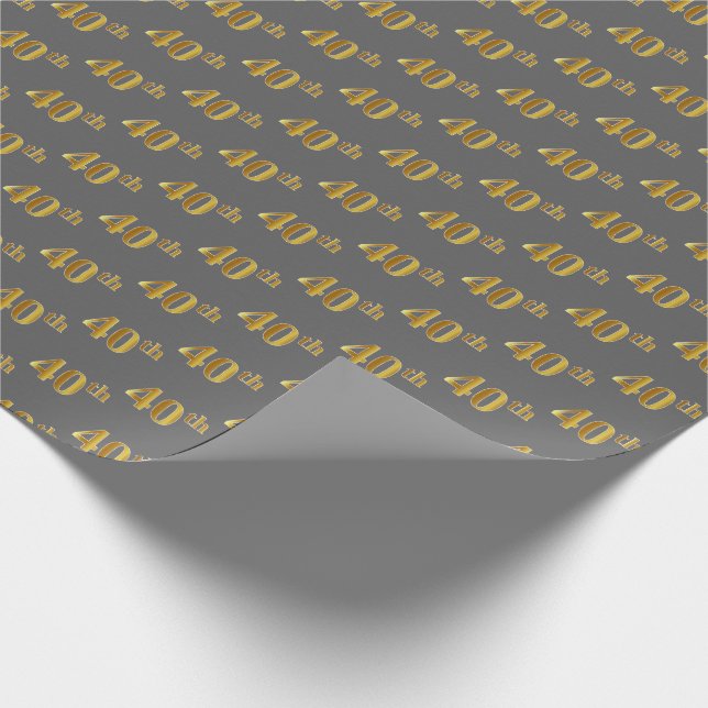 Grey, Faux Gold 40th (Fortieth) Event Wrapping Paper (Corner)