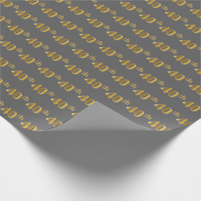 Grey, Faux Gold 40th (Fortieth) Event Wrapping Paper (Corner)