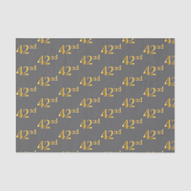 Grey, Faux Gold 42nd (Forty-Second) Event Tissue Paper (Front)
