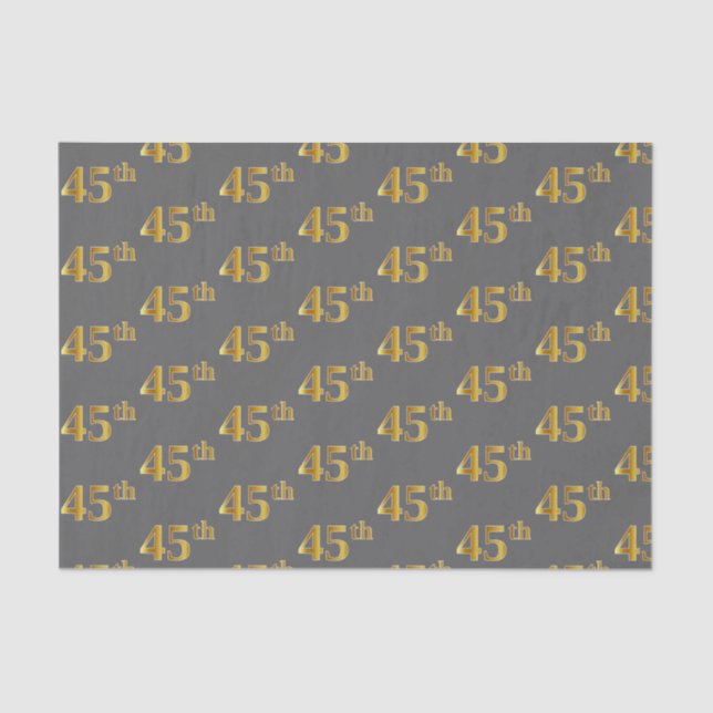 Grey, Faux Gold 45th (Forty-Fifth) Event Tissue Paper (Front)