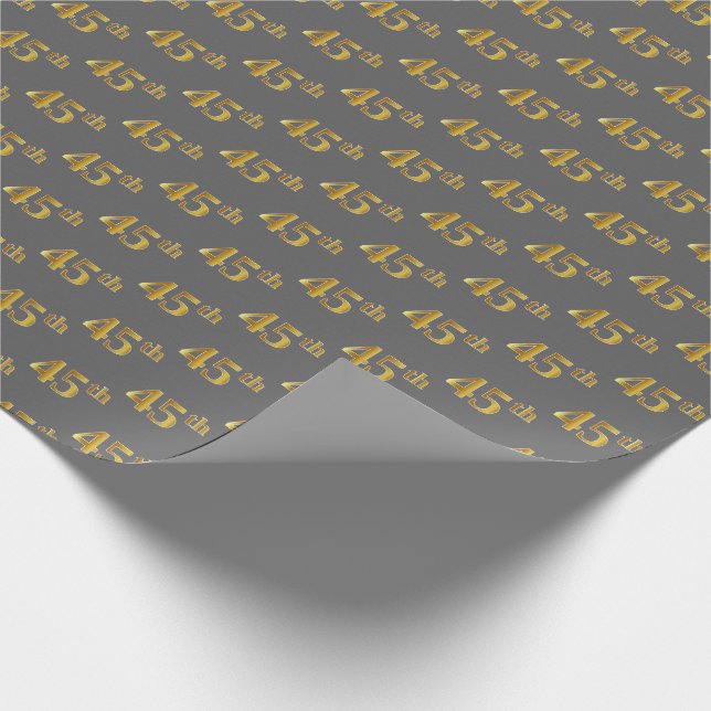 Grey, Faux Gold 45th (Forty-Fifth) Event Wrapping Paper (Corner)