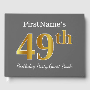 Grey, Faux Gold 49th Birthday Party + Custom Name Guest Book