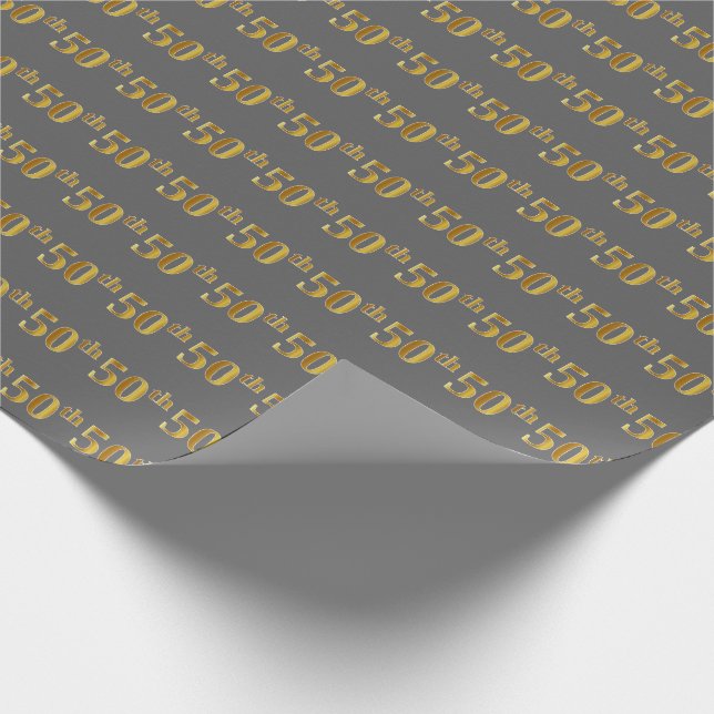 Grey, Faux Gold 50th (Fiftieth) Event Wrapping Paper (Corner)