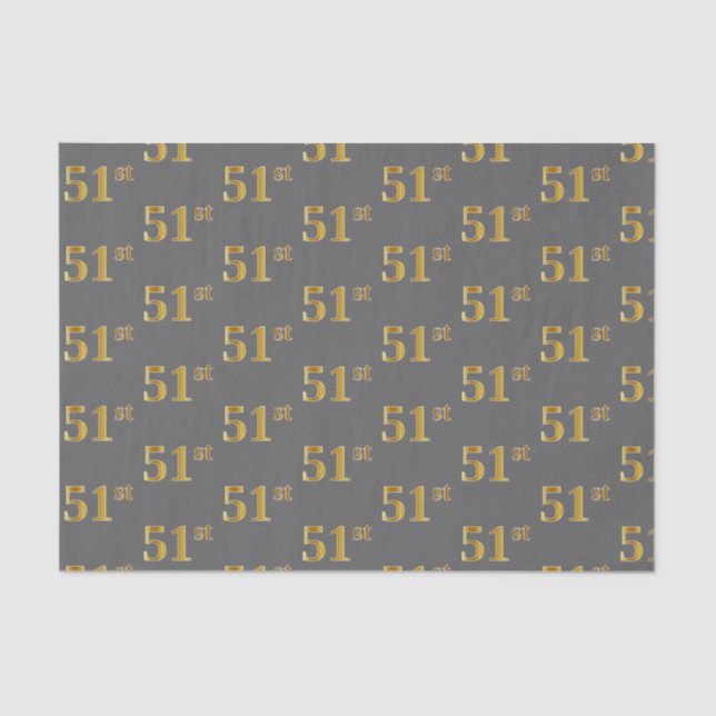 Grey, Faux Gold 51st (Fifty-First) Event Tissue Paper (Front)