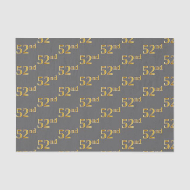 Grey, Faux Gold 52nd (Fifty-Second) Event Tissue Paper (Front)