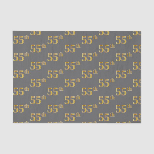 Grey, Faux Gold 55th (Fifty-Fifth) Event Tissue Paper (Front)