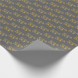 Grey, Faux Gold 55th (Fifty-Fifth) Event Wrapping Paper