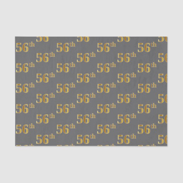 Grey, Faux Gold 56th (Fifty-Sixth) Event Tissue Paper (Front)