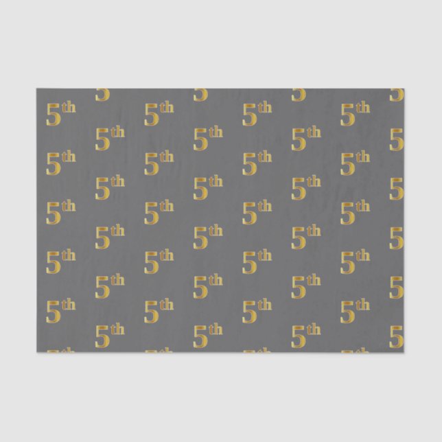 Grey, Faux Gold 5th (Fifth) Event Tissue Paper (Front)