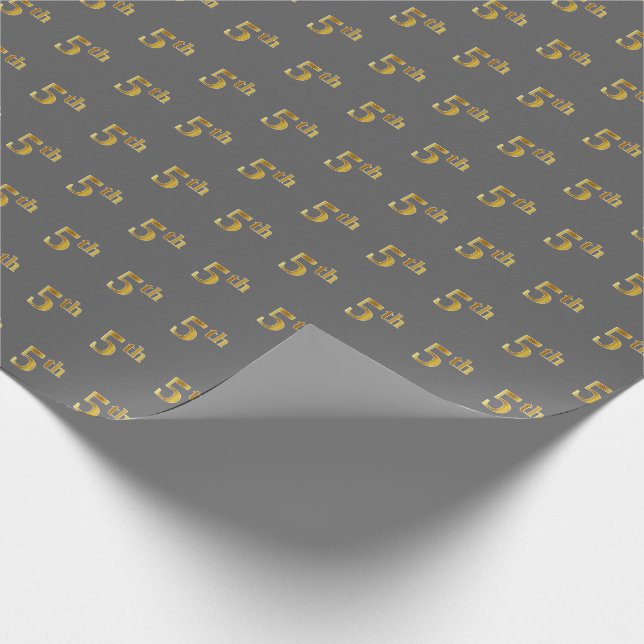 Grey, Faux Gold 5th (Fifth) Event Wrapping Paper (Corner)