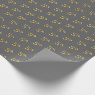 Grey, Faux Gold 5th (Fifth) Event Wrapping Paper
