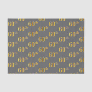 Grey, Faux Gold 60th (Sixtieth) Event Tissue Paper