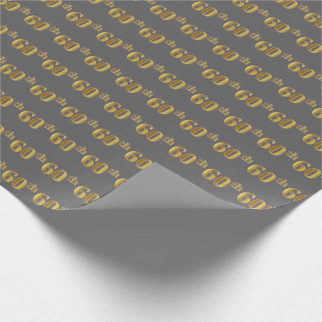 Grey, Faux Gold 60th (Sixtieth) Event Wrapping Paper (Corner)