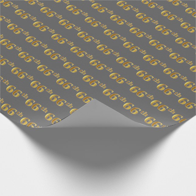 Grey, Faux Gold 66th (Sixty-Sixth) Event Wrapping Paper (Corner)