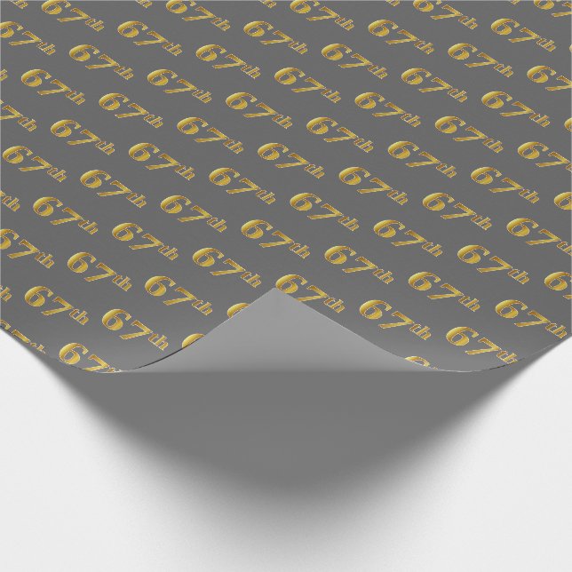 Grey, Faux Gold 67th (Sixty-Seventh) Event Wrapping Paper (Corner)