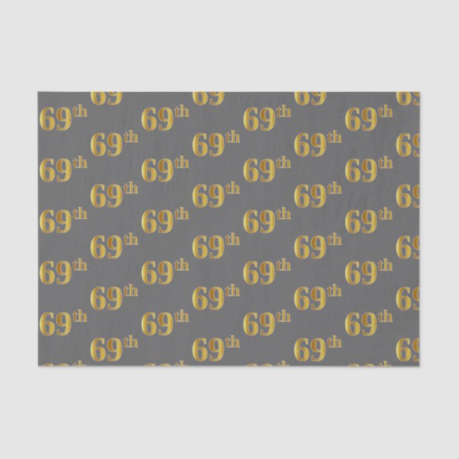 Grey, Faux Gold 69th (Sixty-Ninth) Event Tissue Paper (Front)