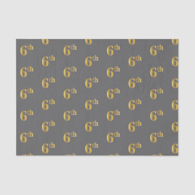 Grey, Faux Gold 6th (Sixth) Event Tissue Paper (Front)
