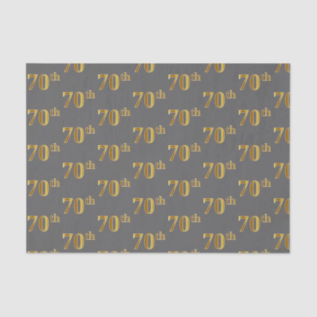 Grey, Faux Gold 70th (Seventieth) Event Tissue Paper (Front)