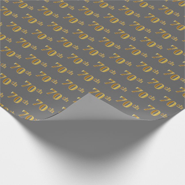 Grey, Faux Gold 70th (Seventieth) Event Wrapping Paper (Corner)
