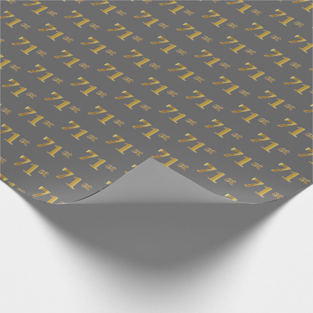 Grey, Faux Gold 71st (Seventy-First) Event Wrapping Paper (Corner)